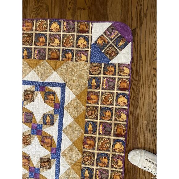 VTG Handmade Quilt Dan Morris Cat Art 1999 Timeless Treasures Folk Art 60x70 - Picture 8 of 12